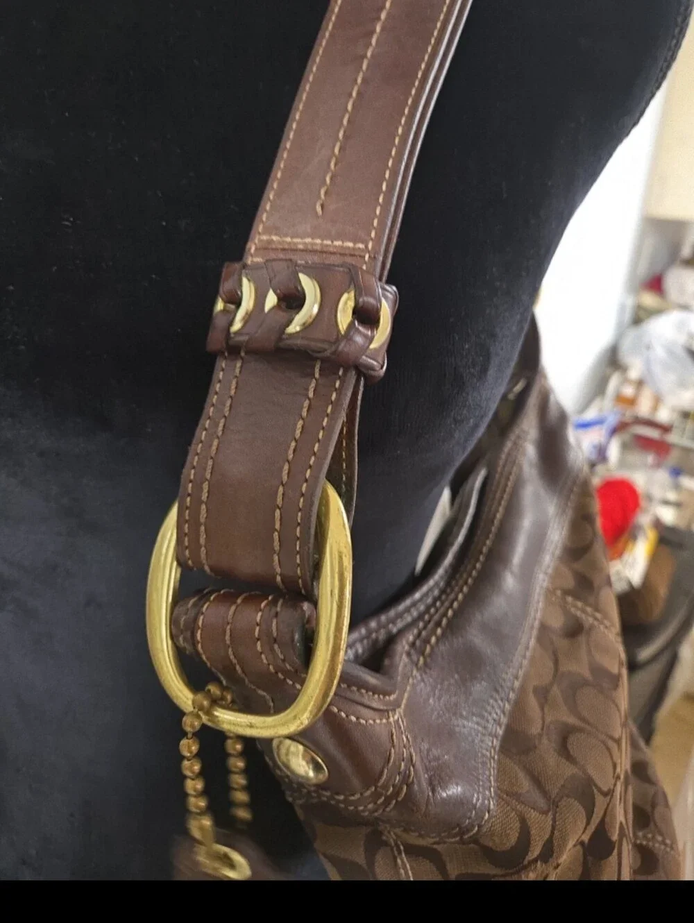 COACH Vintage Brown Bleeker Signature Canvas Leather Bucket Crossbody Bag 11437